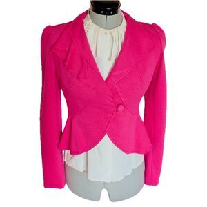 Vtg 80s INC International Concepts Wasp Waist Fuchsia Ruffled Peplum Jacket SzXS